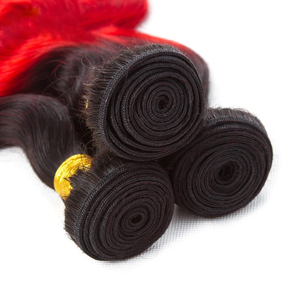 Red Body Wave Human Hair Bundles - 14/16/18 Inch Double Weft Peruvian Extensions