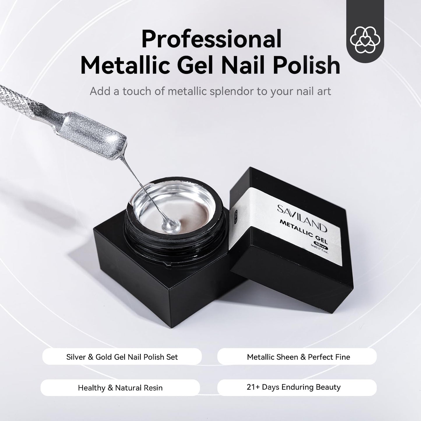 SAVILAND Metallic Gel Nail Polish Set: Silver & Gold Chrome Gel Polish 3D Metal Painting Gels Mirror Nail Polish Soak Off UV LED Chrome 3D Effect Nail Glue Gels for Salon Manicure Home DIY