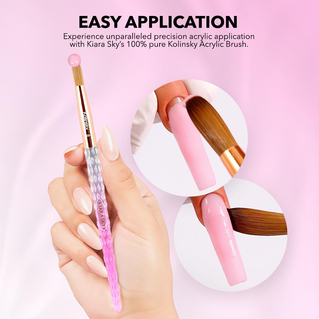 Kiara Sky Kolinsky Acrylic Nail Brush #10 – Pure Kolinsky Sable Hair, Pink Crystal Handle, Acetone Resistant, for Acrylic Application, Extensions & 3D Nail Art