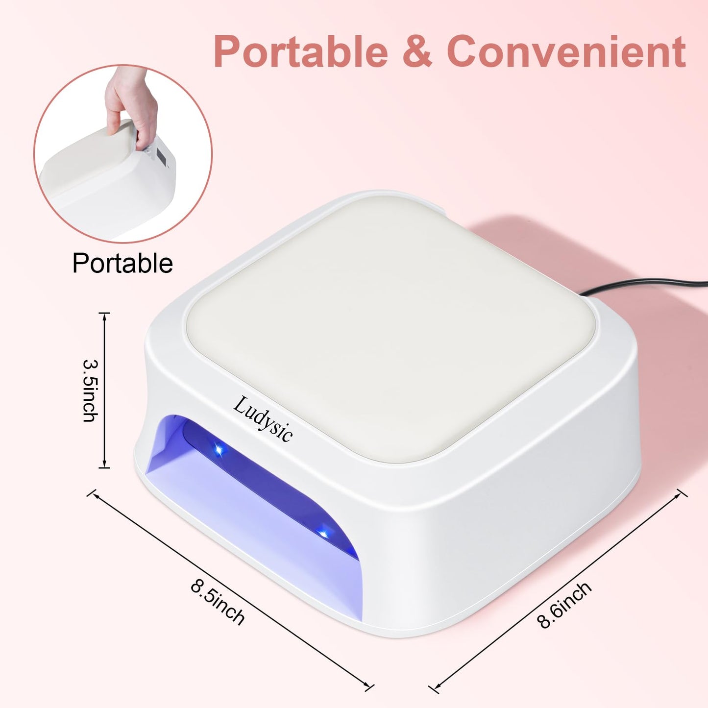 Ludysic UV LED Nail Lamp with Hand Pillow,48W UV Light for Gel Nails Nail Dryer with Smart Sensor, LCD Display Fast Curing Gel Nail Polish Nail Art Tools Manicure(White)
