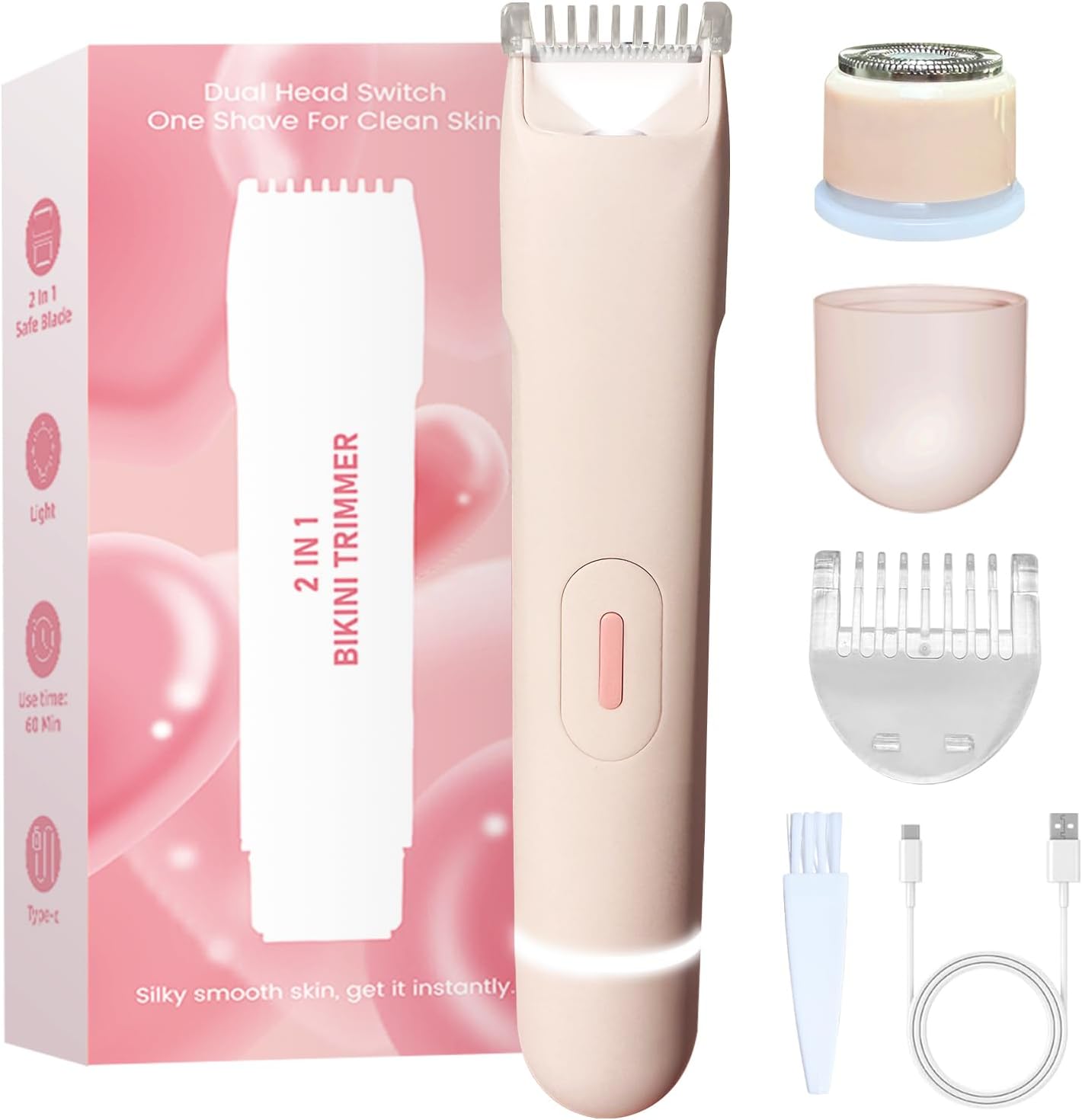 Bikini Trimmer for Women - 2 in 1 Electric Dual Head Shaver | Rechargeable, Waterproof & Painless for Sensitive Skin