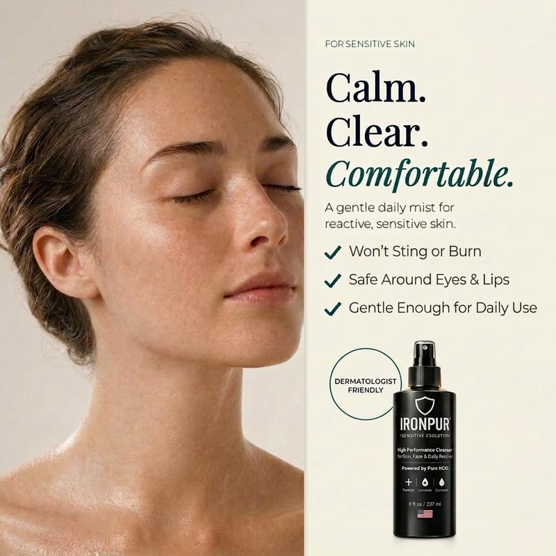 Hypochlorous Acid Spray (HOCl) – Facial Mist & Skin Cleanser for Face & Body – Daily Spray for Sensitive, Irritated Skin – Helps Calm Redness & Neutralize Odor – Alcohol & Fragrance-Free – 8 oz