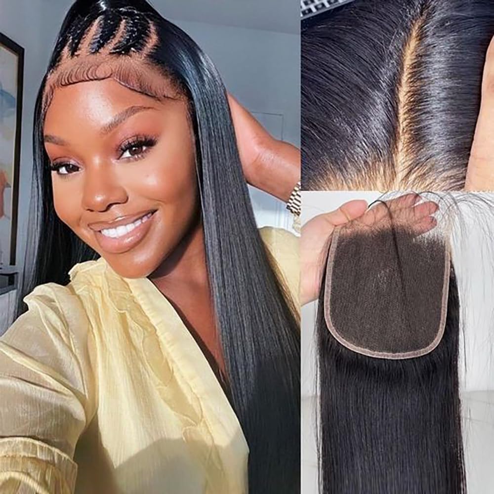 5x5 Transparent Lace Closure Hair Closure Invisible Lace Closure 10A Brazilian Virgin Remy Human Hair Frontal Closure Human Hair Extensions Pre Plucked (5x5 lace closure straight, 16 inch)