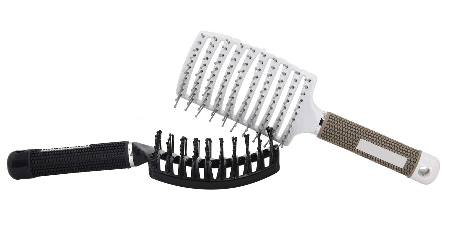 2 Pc Curved Vented Hair Brushes for Women, Eyxformula Anti Frizz Detangling Brush for Long Thick Curly Wet Hair, Blow Fast Drying Paddle Detangler Brush Styling Tool