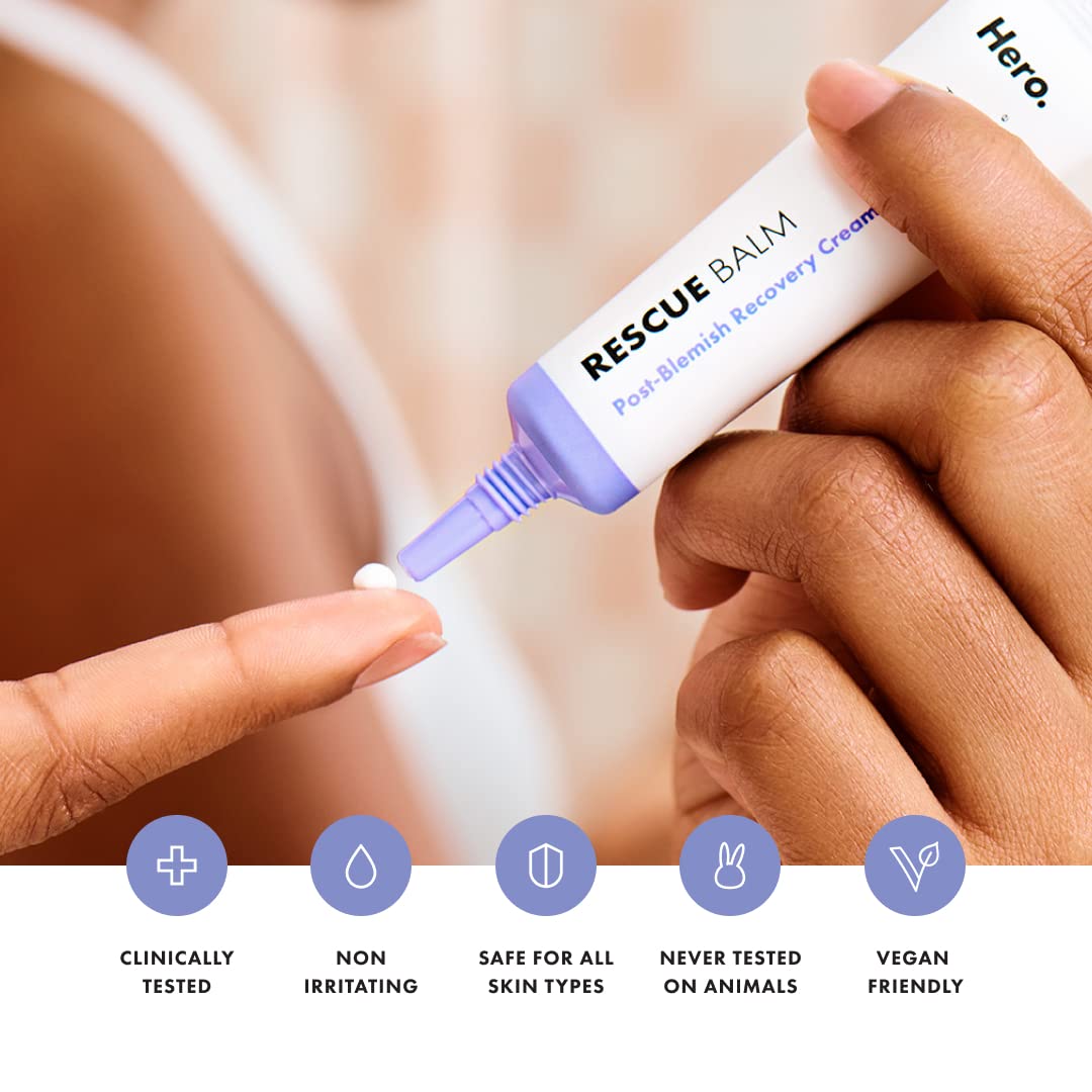 Hero Cosmetics Rescue Balm Post-Blemish Recovery Cream - Intensive Nourishing and Calming for Dry, Red-Looking Skin - Dermatologist Tested (15 ml, 0.5 fl. oz)