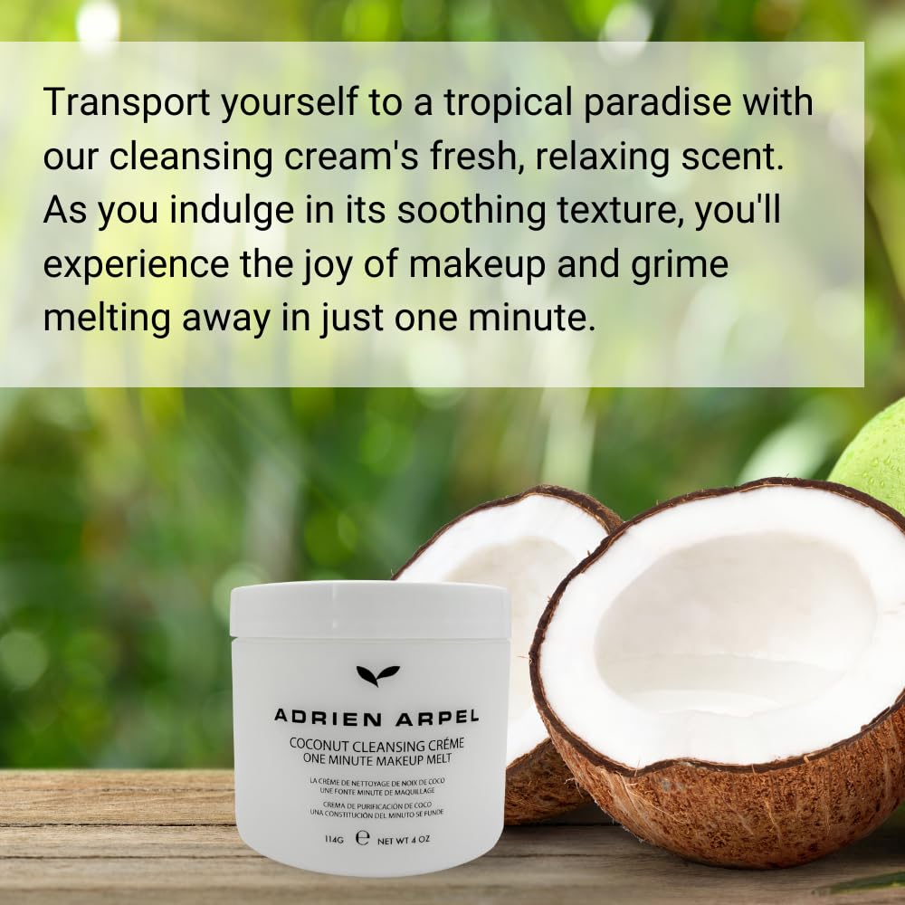 Adrien Arpel Coconut Cleansing Crème, Facial Cleanser & Makeup Remover, Balm Hydrates & Softens Sensitive, Dry & Mature Skin, 4 oz