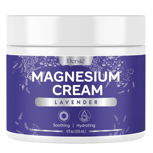 Dersie Magnesium Cream for Sleep & Leg Cramps: Soothing Magnesium Lotion with Lavender, Grape & Camellia Seed Oil - Hydrating & Calming for Men, Women and Kids (4 fl oz)