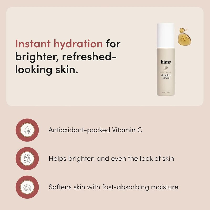 Vitamin C Serum for Men - Brightening with Hyaluronic Acid & Orange Peel Extract - Paraben-Free, Vegan - 1 Fl Oz