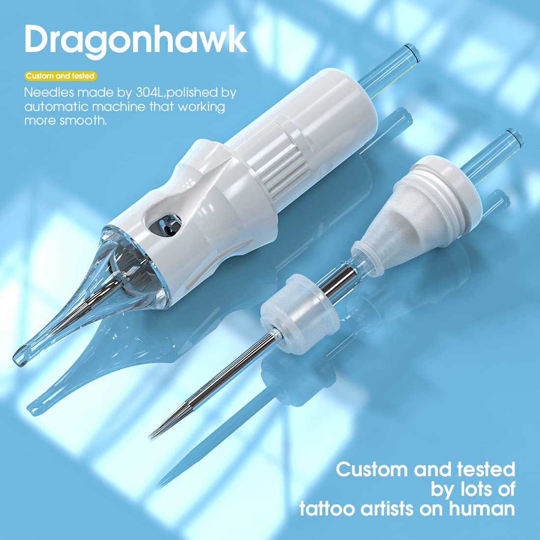 Dragonhawk 50Pcs Tattoo Cartridge Needles #10 Assorted Mixed Size Round Liner 1RL 3RL 5RL 7RM 9RM Curved Magnum Disposable Membrane for Rotary Machine