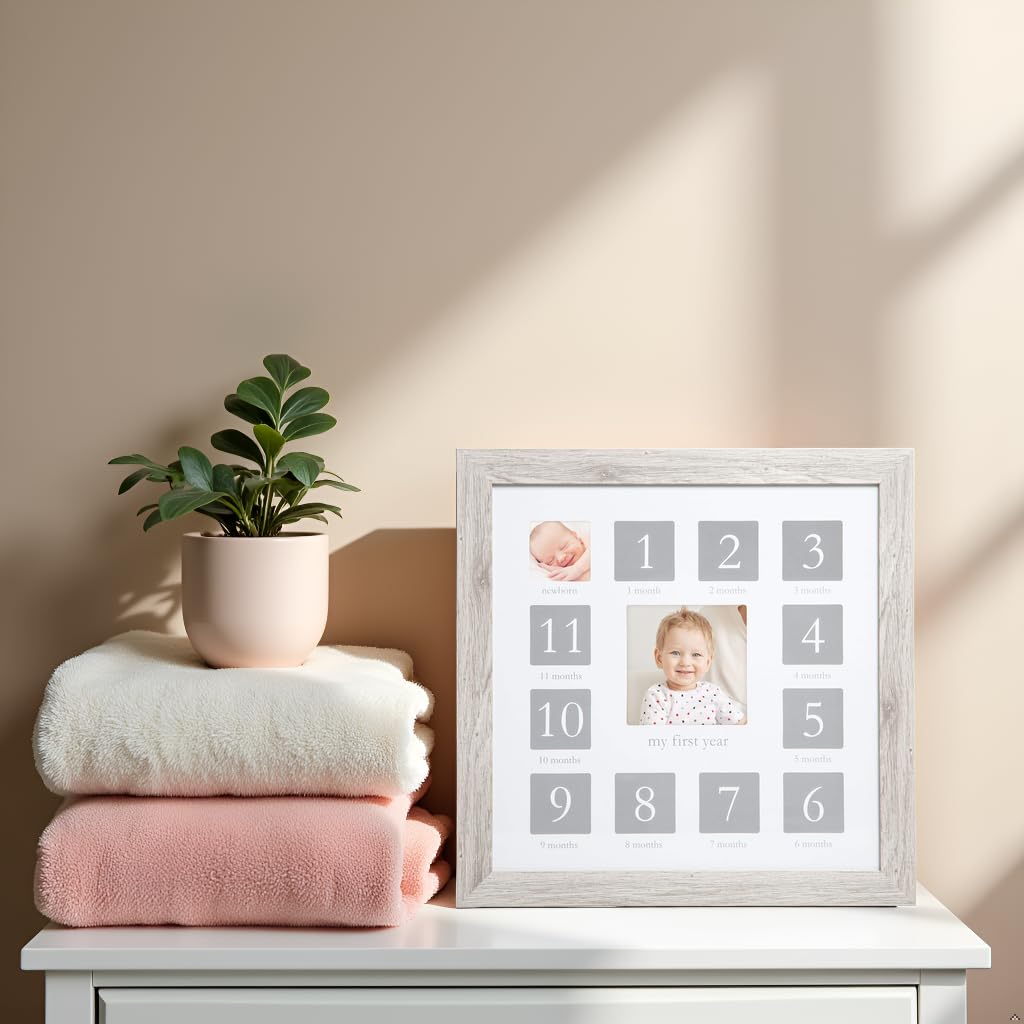 Kate & Milo My First Year Frame, Newborn To First Birthday Photo Frame, Baby Keepsake Nursery Frame, Rustic Wood
