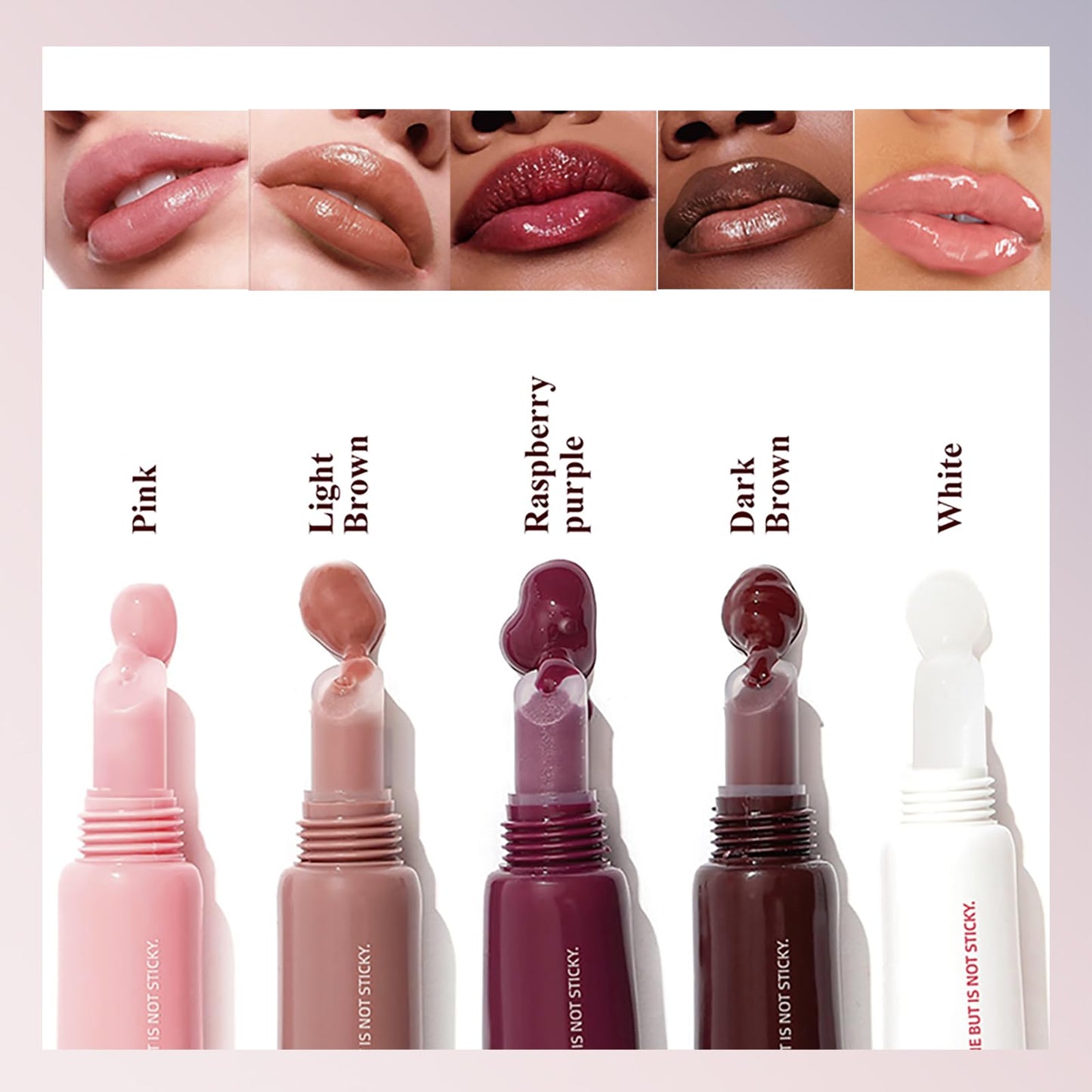 DENESTUP 5 Pcs Hydrating Lip Gloss Lip Jam Set, High Shine Glass Finish Nude Colors Moisturizing Glitter Plumping Lip Gloss Shiny Jelly Liquid Lipstick for Girls and Women