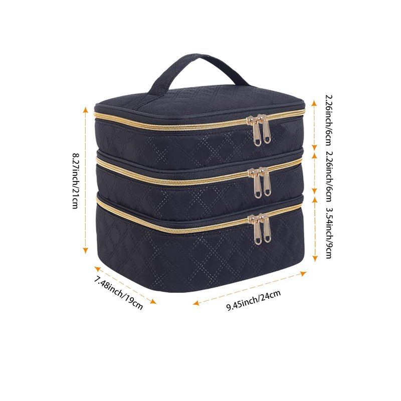 LANDFOBO Large Makeup Bag 3 Layers with Handle Travel Makeup Bag Organizer Toiletry Accessories Bottles, Brushes, and Skin Care Products (Blakc)
