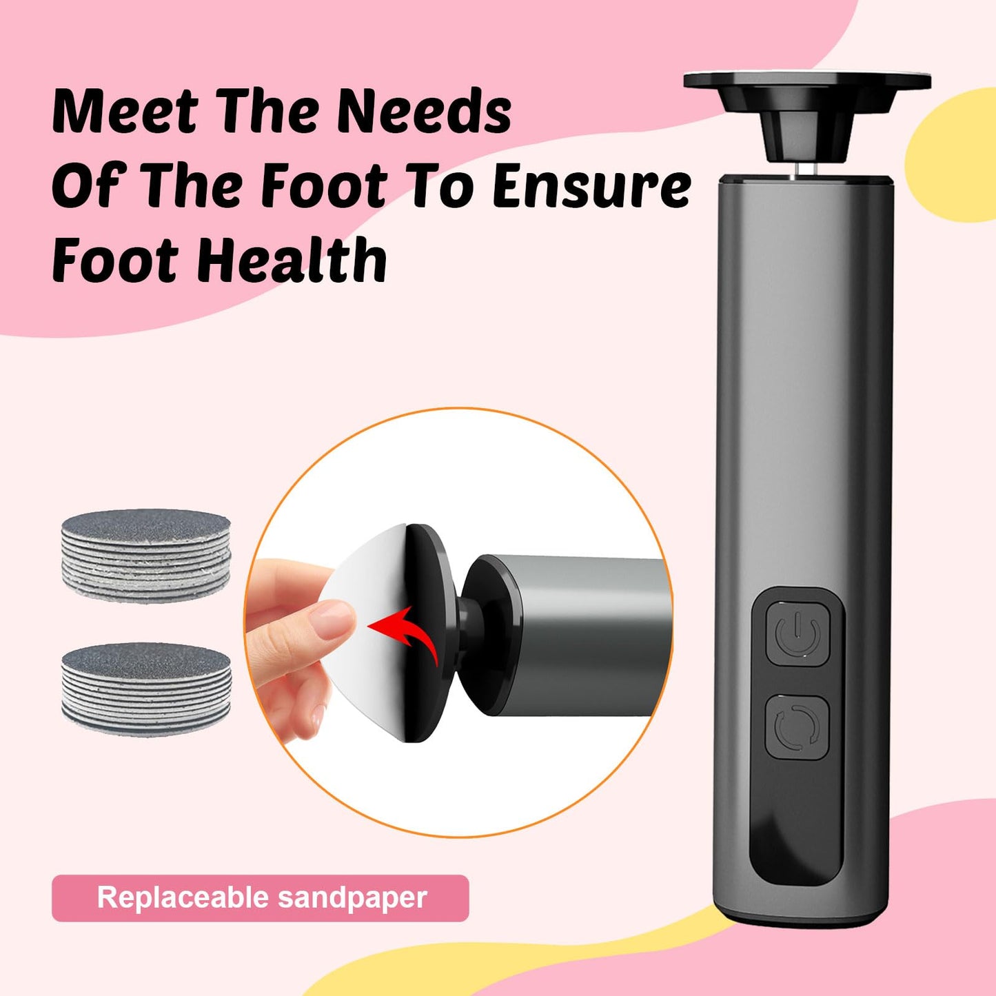 Electric Foot Callus Remover, 9-Speed for Dead Skin & Hard Calluses, Aluminum Alloy, Type-C Rechargeable, Replacement Discs, Spa-Like At-Home Pedicure, Relaxing Self-Care(Gunmetal)