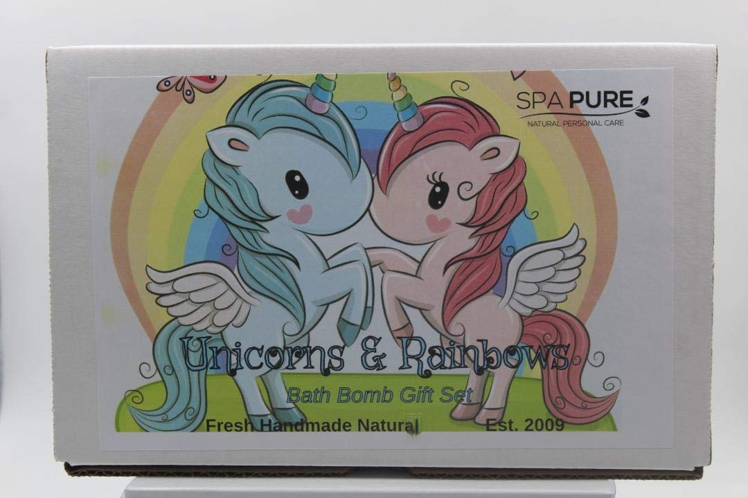 SPAPURE Unicorns and Rainbows - Bath Bomb Gift Set with 6 XL Unicorn bath bombs with surprise unicorns inside, USA Made, Handmade, Natural Bath Bombs, Birthday Gift idea for Kids (6 Count) Pack of 1