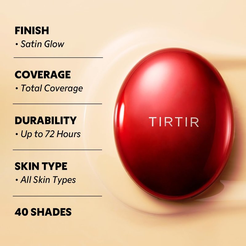 TIRTIR Red Cushion Foundation - Full Coverage, Weightless Korean BB Makeup | Satin Glow Finish, 0.63 Fl Oz (#43N Deep Cocoa)