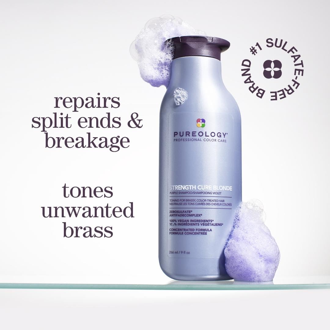 Pureology Strength Cure Blonde Purple Shampoo & Conditioner Bundle | For Blonde & Lightened Color-Treated | Sulfate-Free | Vegan | Updated Packaging | 33.8 Fl. Oz.