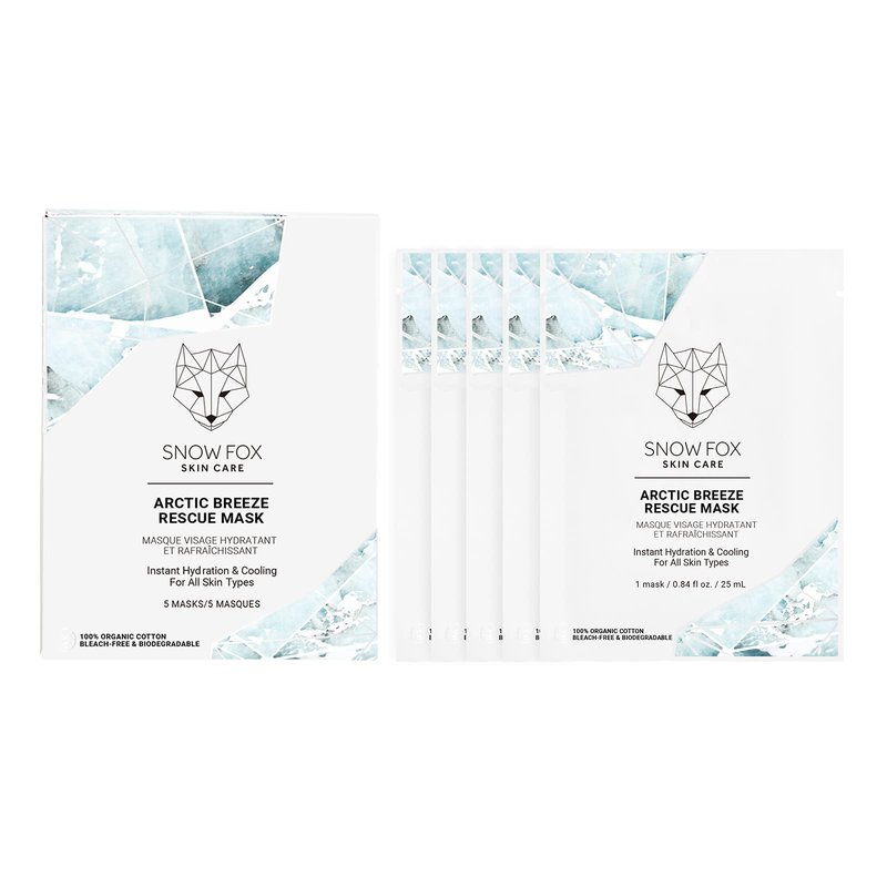 Snow Fox Arctic Breeze Rescue Sheet Mask with Peppermint & Aloe Vera – Cooling Face Mask to Calm & Revitalize Skin and Refresh after Travel – Hydrating Facial Skin Care for all Types – 5 Pack