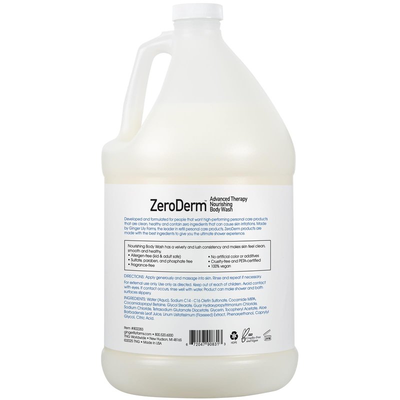 Ginger Lily Farms Botanicals ZeroDerm Advanced Therapy Nourishing Body Wash, 100% Vegan & Cruelty-Free, Fragrance Free, 1 Gallon (128 Fl. Oz.) Refill