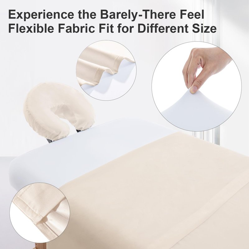 SHINARDO Massage Table Cover Set, Microfiber Material, Pocket-Style Blanket Protector, Fitted Sheet, Face Rest Cover (Khaki)