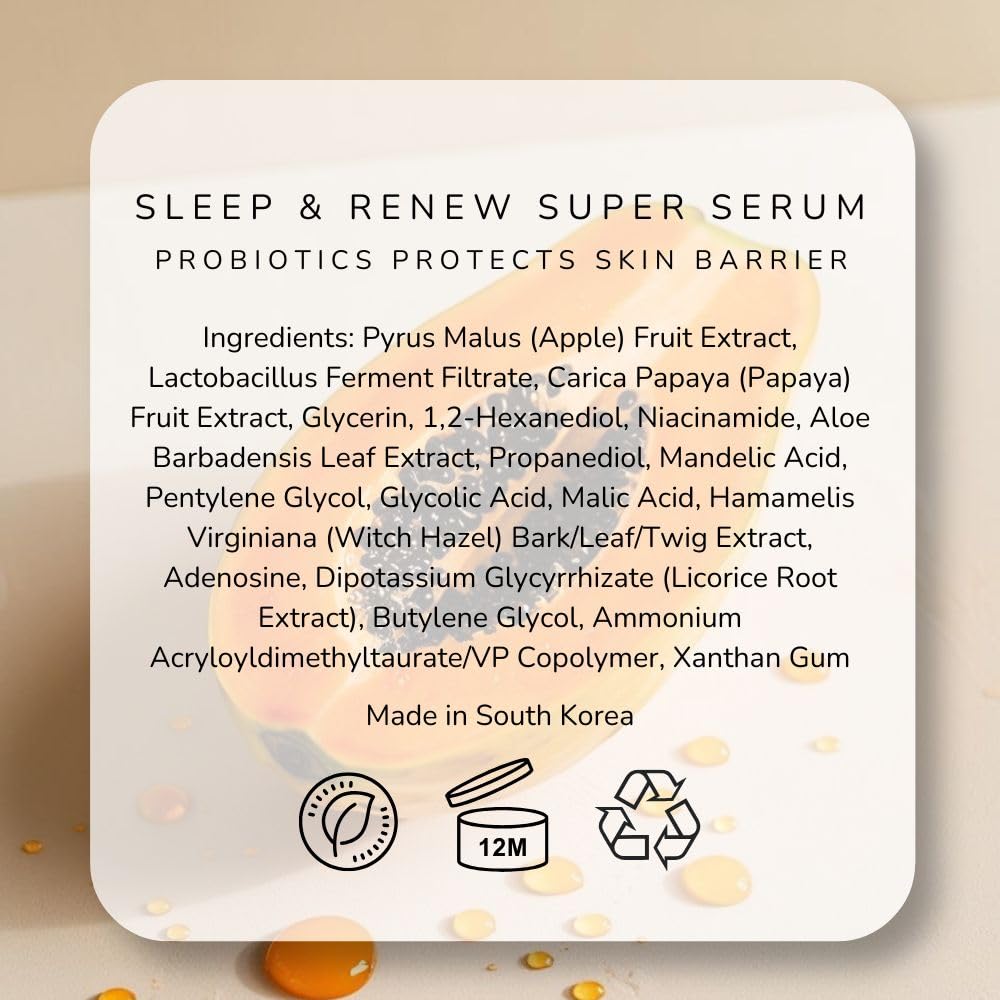 Emani Sleep And Renew Face Serum - Anti-Aging Hydrating Formula With Probiotics | 1.18 fl oz