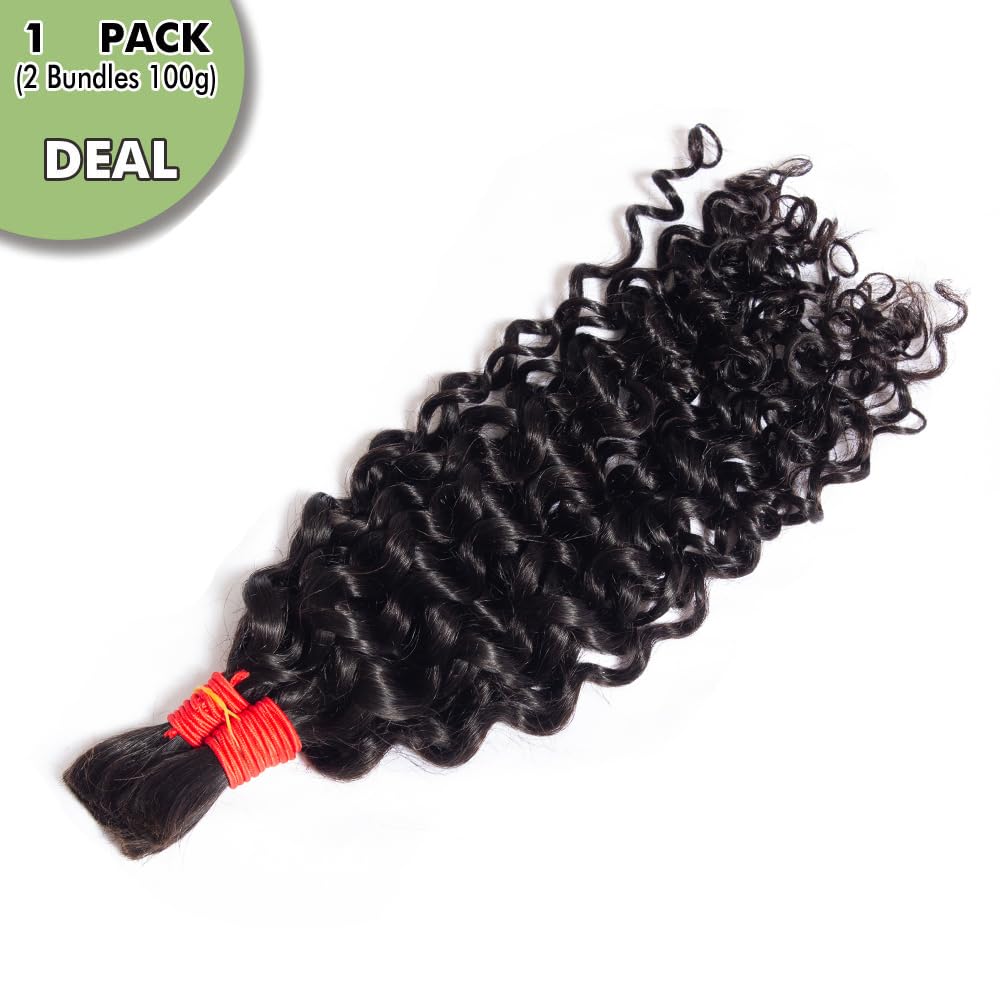 YOMIO Human Braiding Hair 18 Inch 100g (1Pack-2Bundles) Water Wave Human Hair Bulk for Braiding No Weft Bundle Virgin Curly Human Hair Bulk for Boho Braids Wet and Wavy Natural Black Color