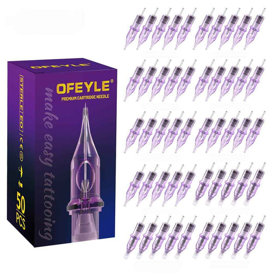 OFEYLE Tattoo Cartridge Needles 50PCS Assorted Mixed Size Round Liner Shader Magnum 3RL 5RL 7RL 9RL 5RS 7RS 9RS 9RM 11RM 7M1 Disposable Tattoo Needles with Membrane for Rotary Tattoo Machine Pen Gun
