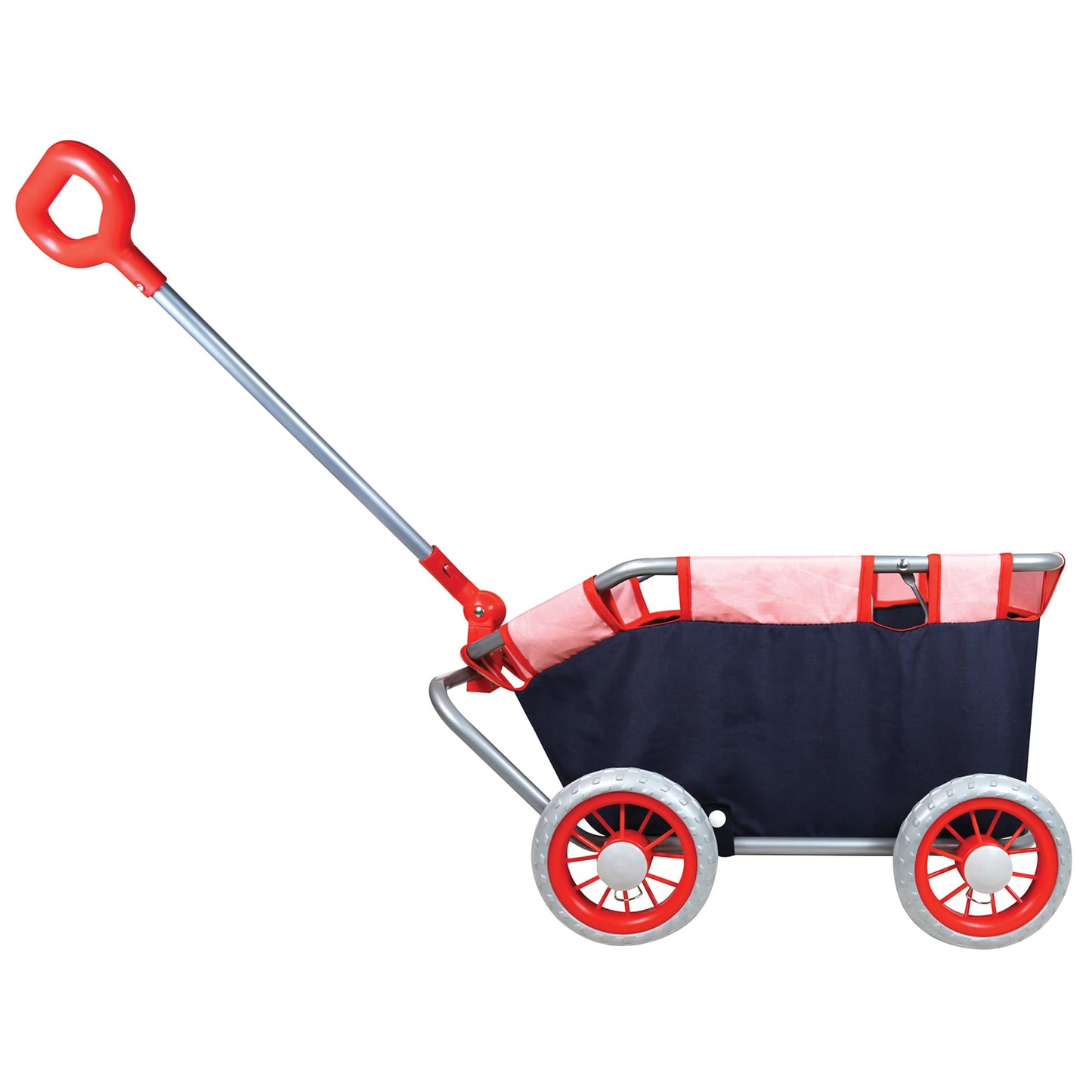 Lissi: Doll Pull Cart - Navy & Red - Foldable, Easy Push/Pull, Long Handle, Play-Transport-Hold-Store Dolls, Stuffed Animals & Plushies, Kids Ages 2+