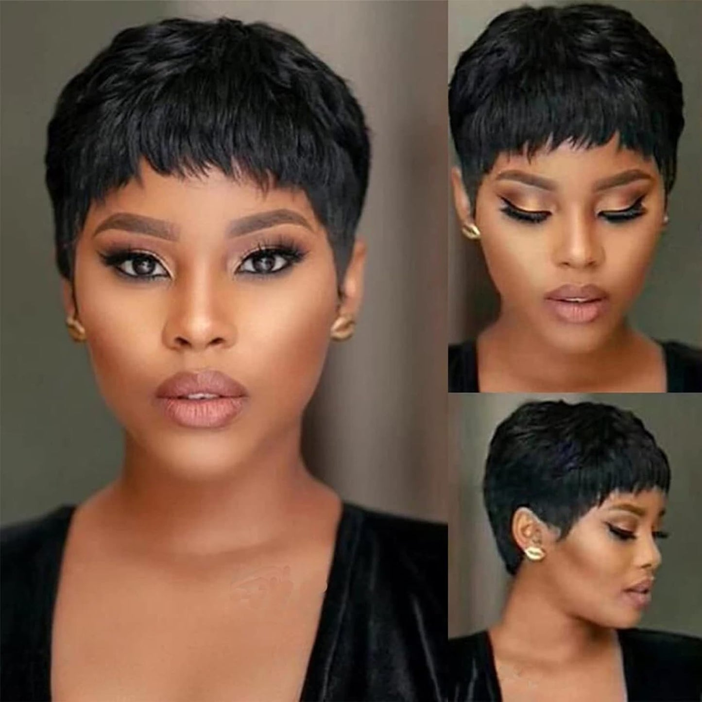 Waveme Short Human Hair Wigs for Black Women Put on and Go Glueless Wig Short Curly Wigs Pixie Cut Curly Wigs With Bangs Black 1b Color