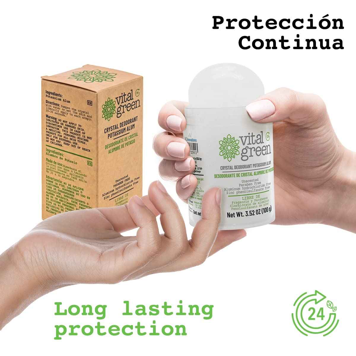 Vital Green Crystal Potassium Alum Deodorant – Unscented Mineral Deodorant For Men, Women And Athletes -3.53oz / 100 g (3 Units)