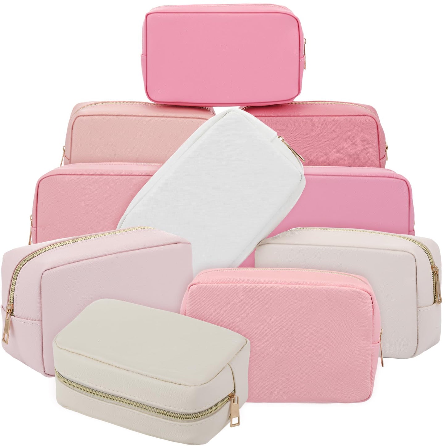 Sweetude 10 Pcs Makeup Bag Bulk for Women Preppy Gift PU Leather Cosmetic Bag Small Skincare Toiletry Pouch Wedding Travel Cosmetic Pouch for Bridesmaid Bride Mother Gift Favors (Pink)