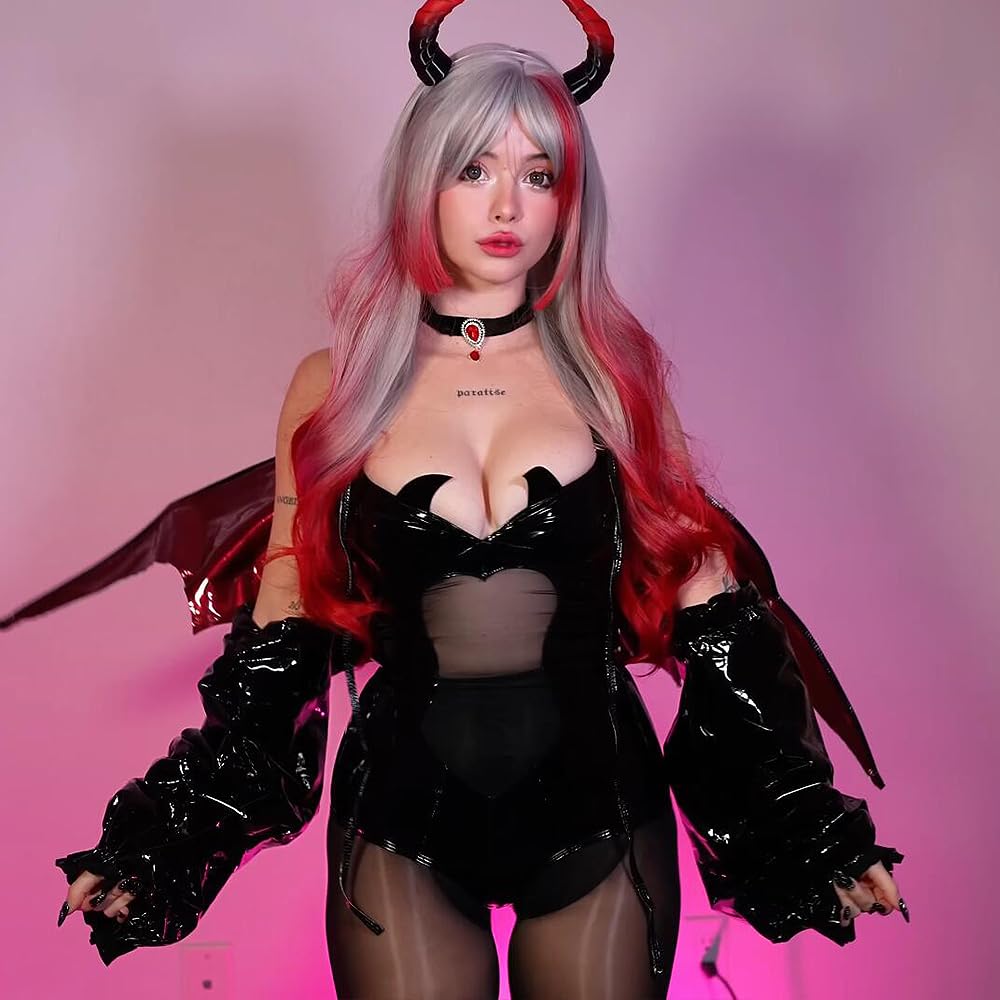 KORURACLUB gradient Wigs cosplay Wig pink and lolita wigs anime wig halloween Wigs for women (No accessories included) (Crimson Silver Glow)