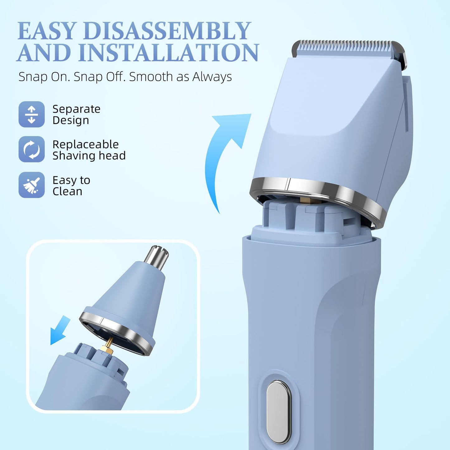 HOHOLE 5-in-1 Bikini Trimmer for Women, IPX7 Waterproof Electric Razors Shaver, Cordless Body Hair Trimmer, Facial & Pubic Hair Removal, Ceramic Blade (Sky Blue)