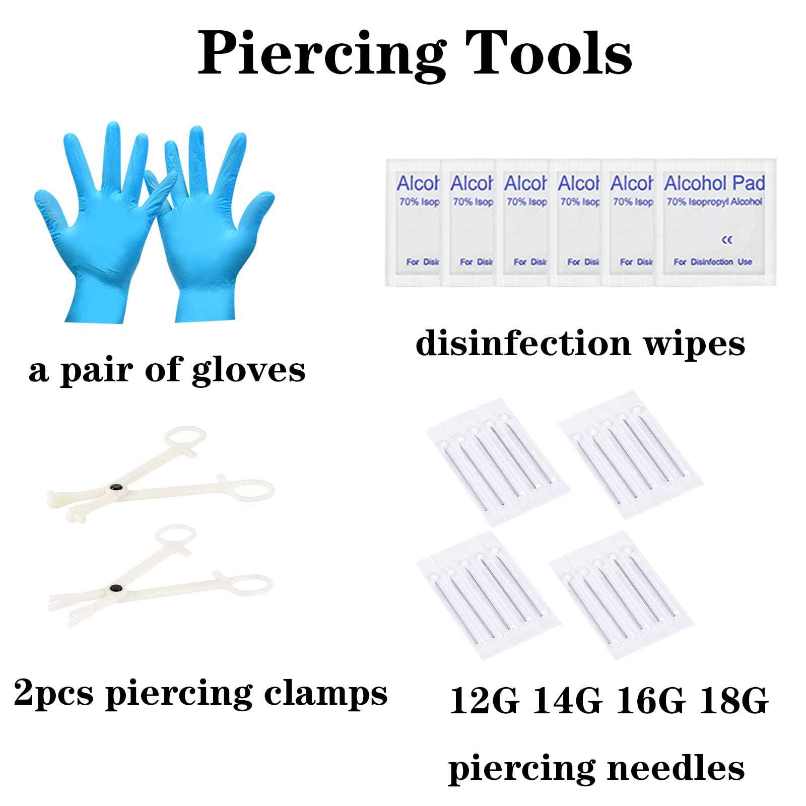 DJCIW 90PCS Piercing Kit, Stainless Steel 14G 16G 18G Piercing Needles Kit Ear Nose Tongue Tragus Cartilage Daith Eyebrow Belly Button Rings Lip Nipple Clear Retainer Piercing Jewelry