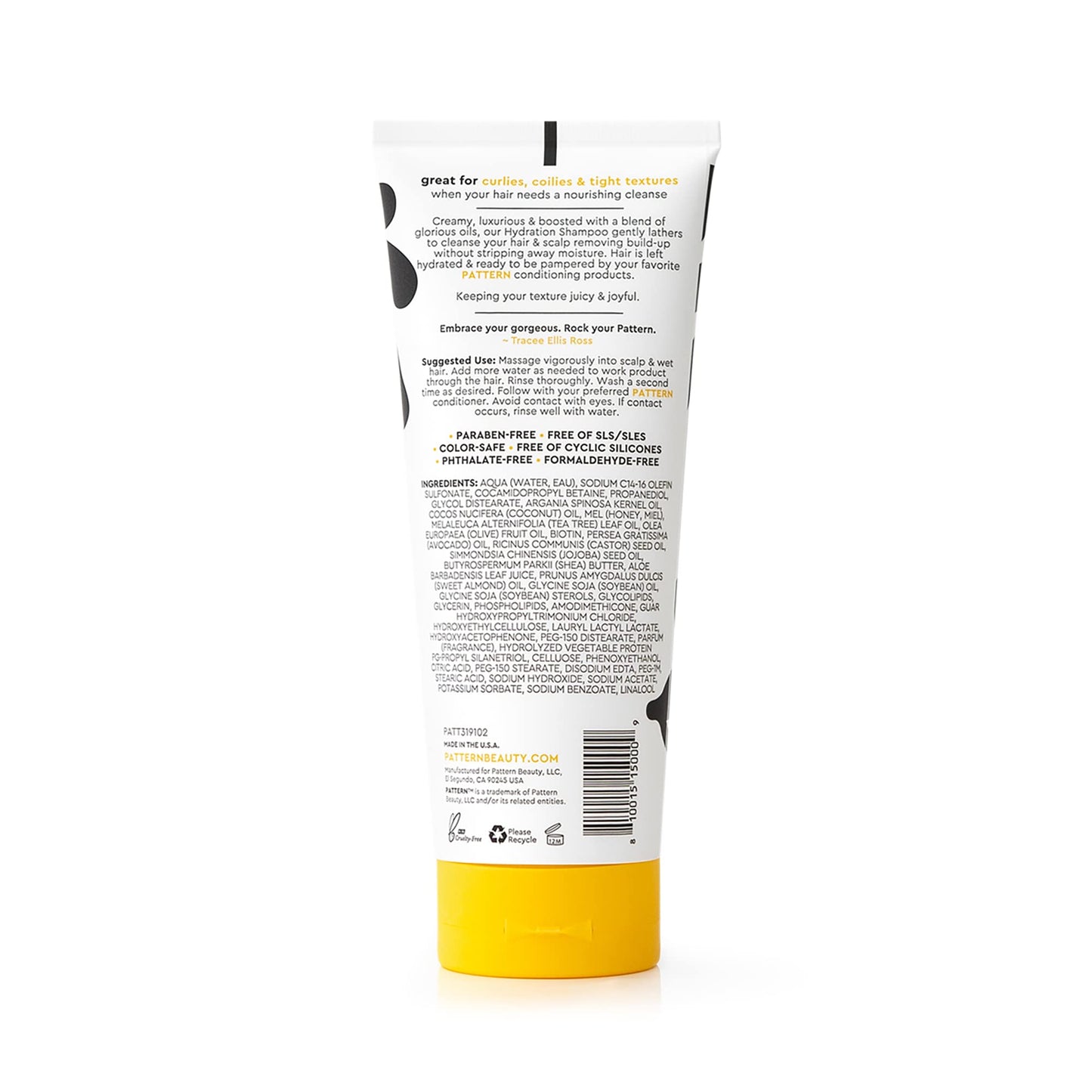 PATTERN Beauty by Tracee Ellis Ross Hydration Shampoo w Honey, Aloe Vera, Biotin and Tea Tree Leaf Oil 9.8 fl oz - Rich Moisture for Curly Hair 3a-4c