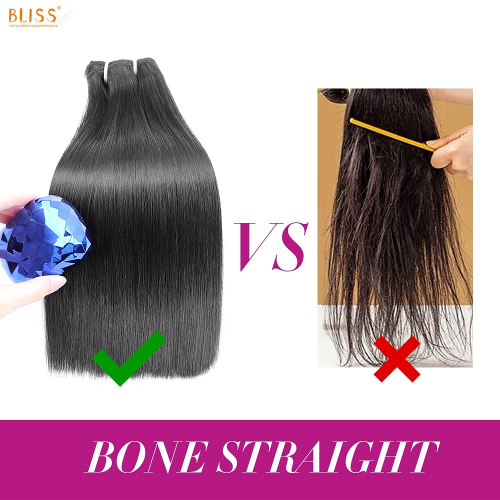 Blisshair Sew In Hair Extensions Real Human Hair 8 Inch Weft Hair Extensions Full Head Double Weft SDD Burmese Bone Straight Hair Single Bundle for Women 100g Natural Color (Straight, 8inch)