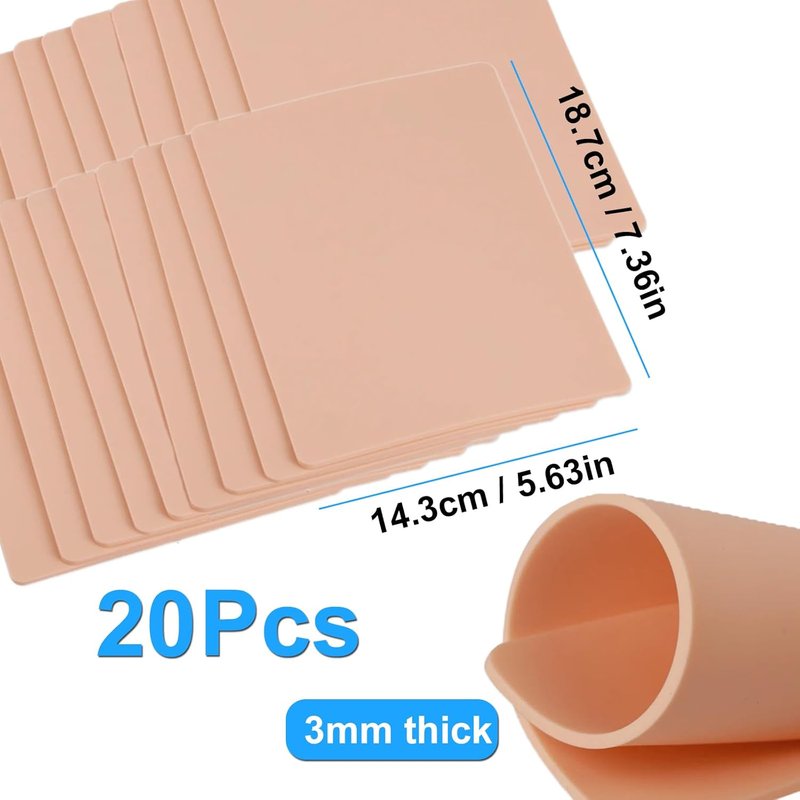 3mm Fake Skin Tattoo Practice Sheets - 20 Pcs Soft Silicone for Beginners & Artists | 7.4x5.6 Inch