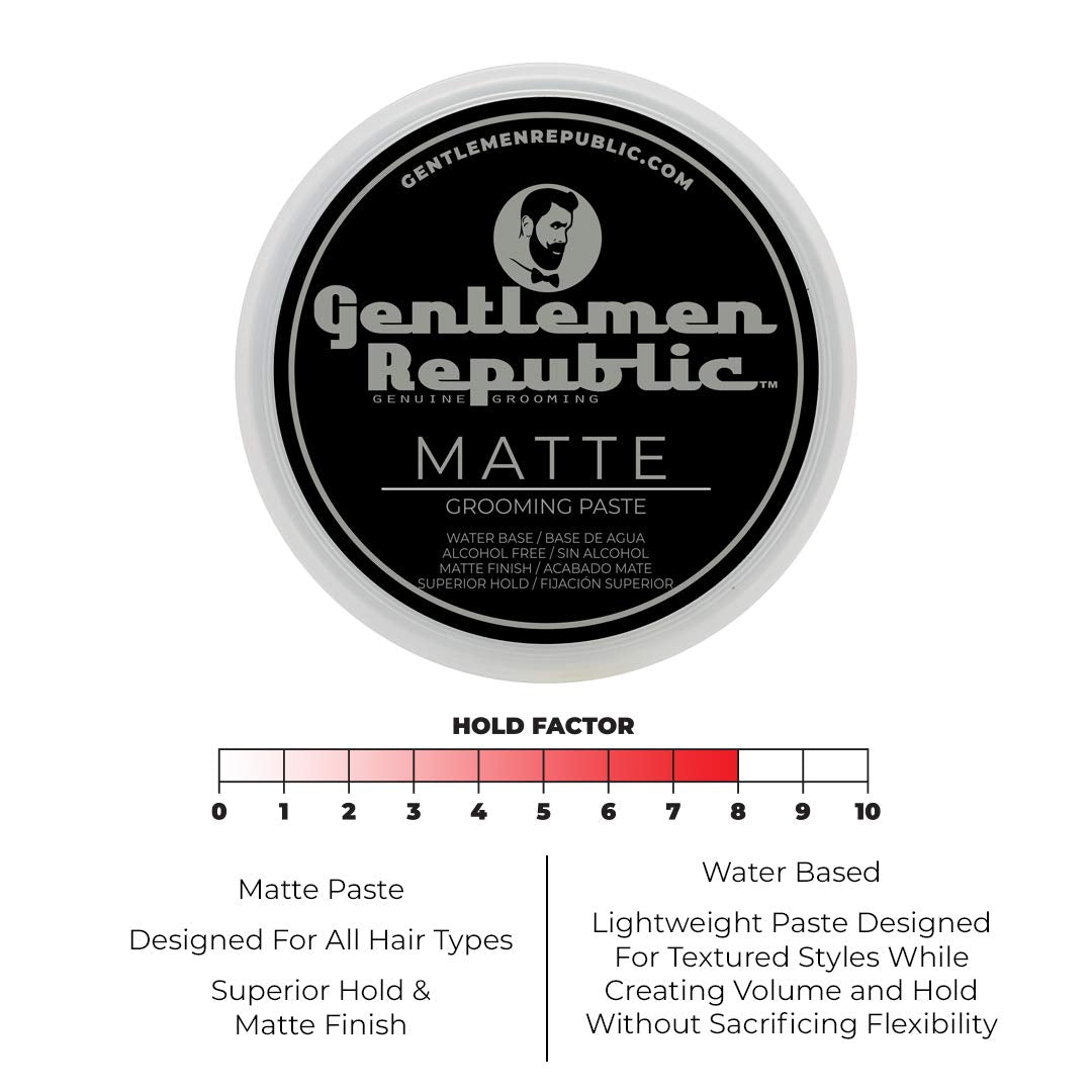 Gentlemen Republic 8oz Matte Paste for Men - Water-Based Men's Hair Paste with Strong Hold & Matte Finish - Alcohol-Free Hair Styling for Natural Texture – Made in the USA