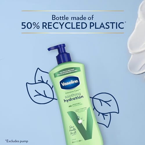 Vaseline Intensive Care Body Lotion for Dry Skin Soothing Hydration Lotion Made with Ultra-Hydrating Lipids + 1% Aloe Vera Extract to Refresh Dehydrated Skin 20.3 oz, Pack of 3 (packaging May Vary)