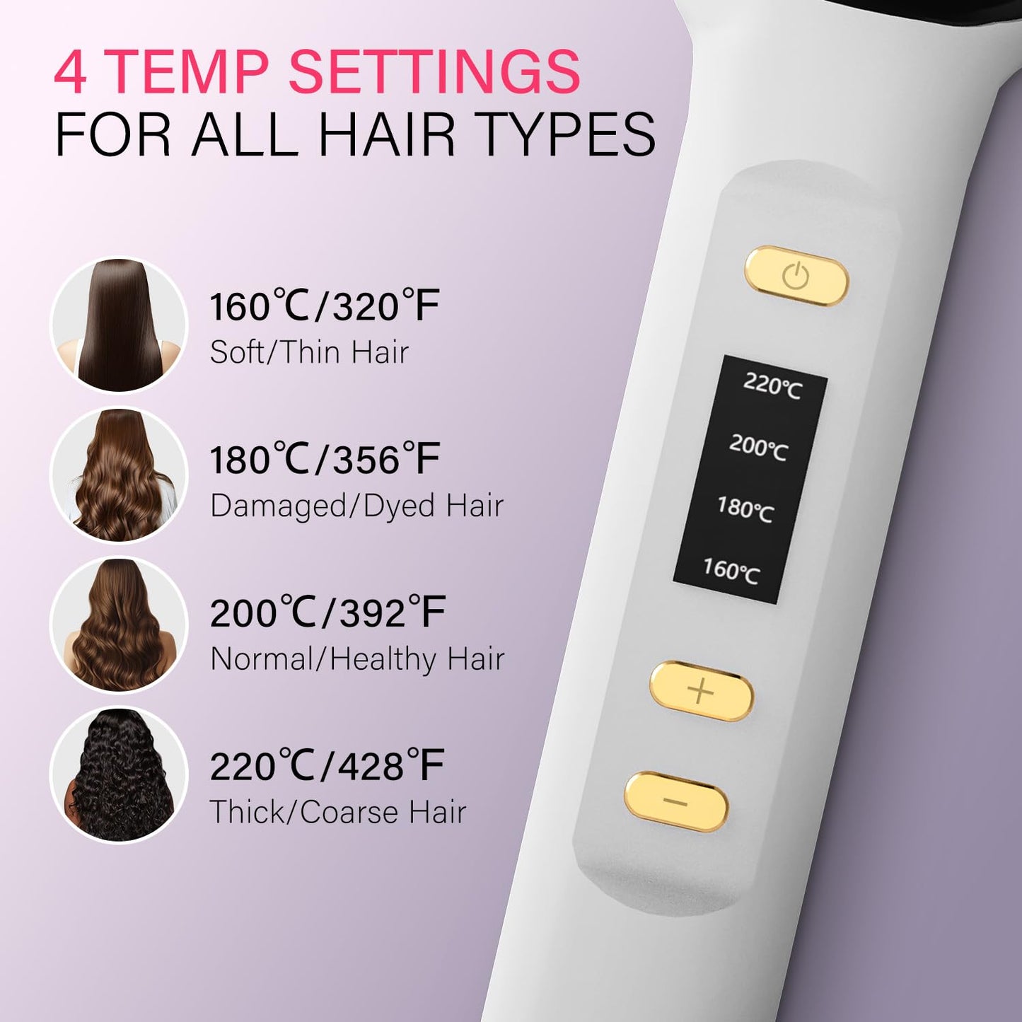 Hair Straightener Brush, Hair Straightening Iron with Built-in Comb, 4 Temp Settings & LED Display & Anti-Scald & Auto-Off Safety, Perfect for Fine, Soft Hair