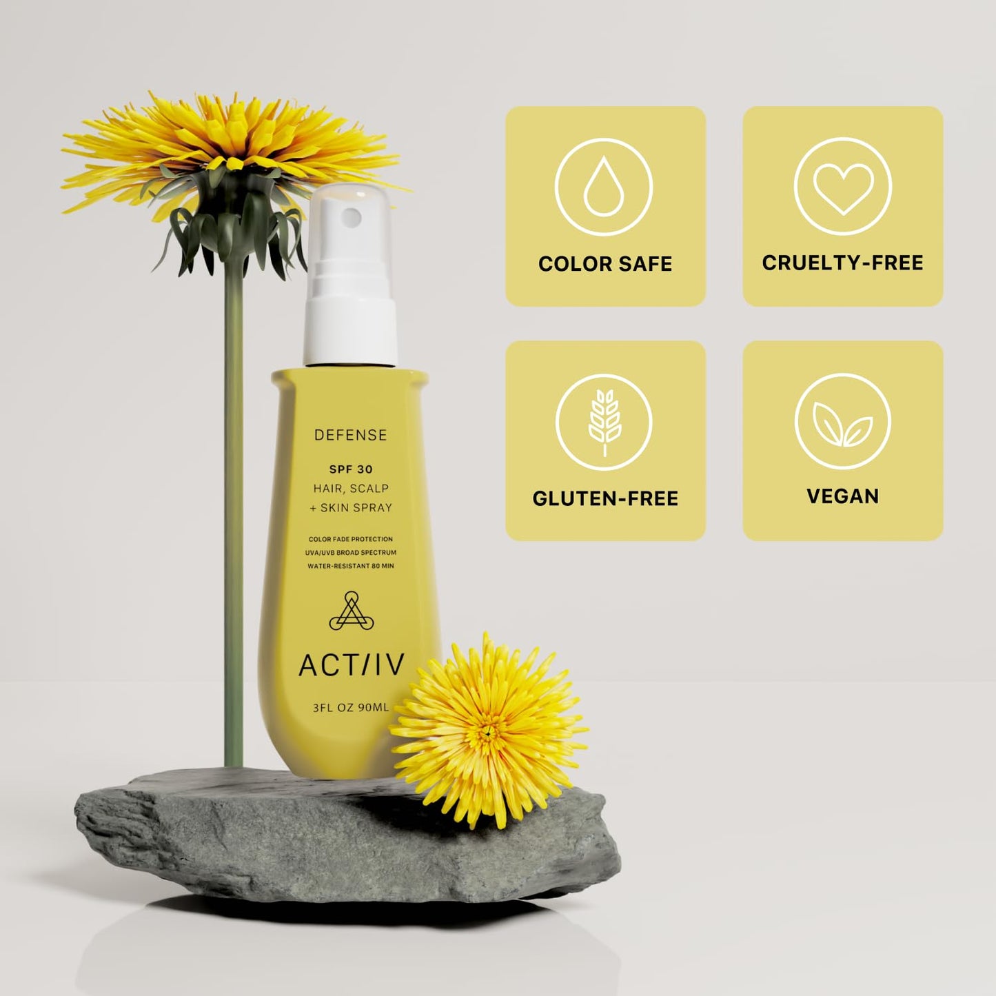 ACTIIV Defense SPF 30 Hair, Scalp + Skin Spray | Protects Hair & Scalp From UV Damage, Maintains Scalp Health, Lightweight Non-Greasy Formula, Water-Resistant,Plant-Based, All Hair Types, 3 oz