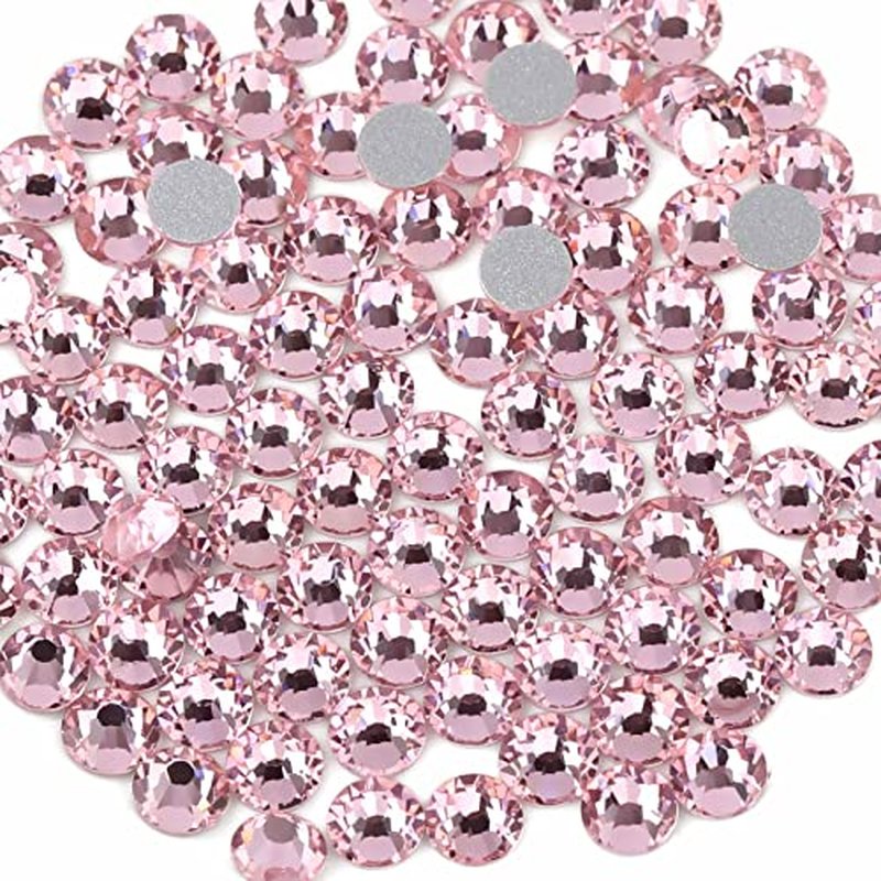 Beadsland 2880pcs Flat Back Crystal Rhinestones Round Gems for Nail Art and Craft Glue Fix,Light Pink,SS20,4.6-4.8mm