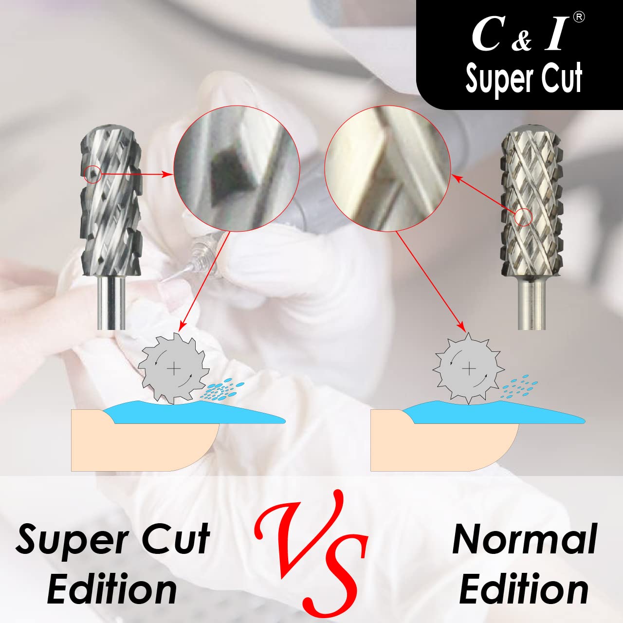 C & I Nail Drill Bit Super Cut Edition –Upgrade File Teeth, Small Barrel Smooth Top, E-File for Electric Manicure Drill Machine, Quick to Remove Super-Hard Nail Gels (Ultra Coarse -4XC)
