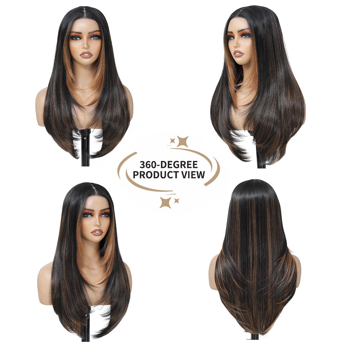 HD Synthetic Lace Front Wig for Black Women - 26-Inch Straight Layered Honey Blonde with Black Skunk Stripe