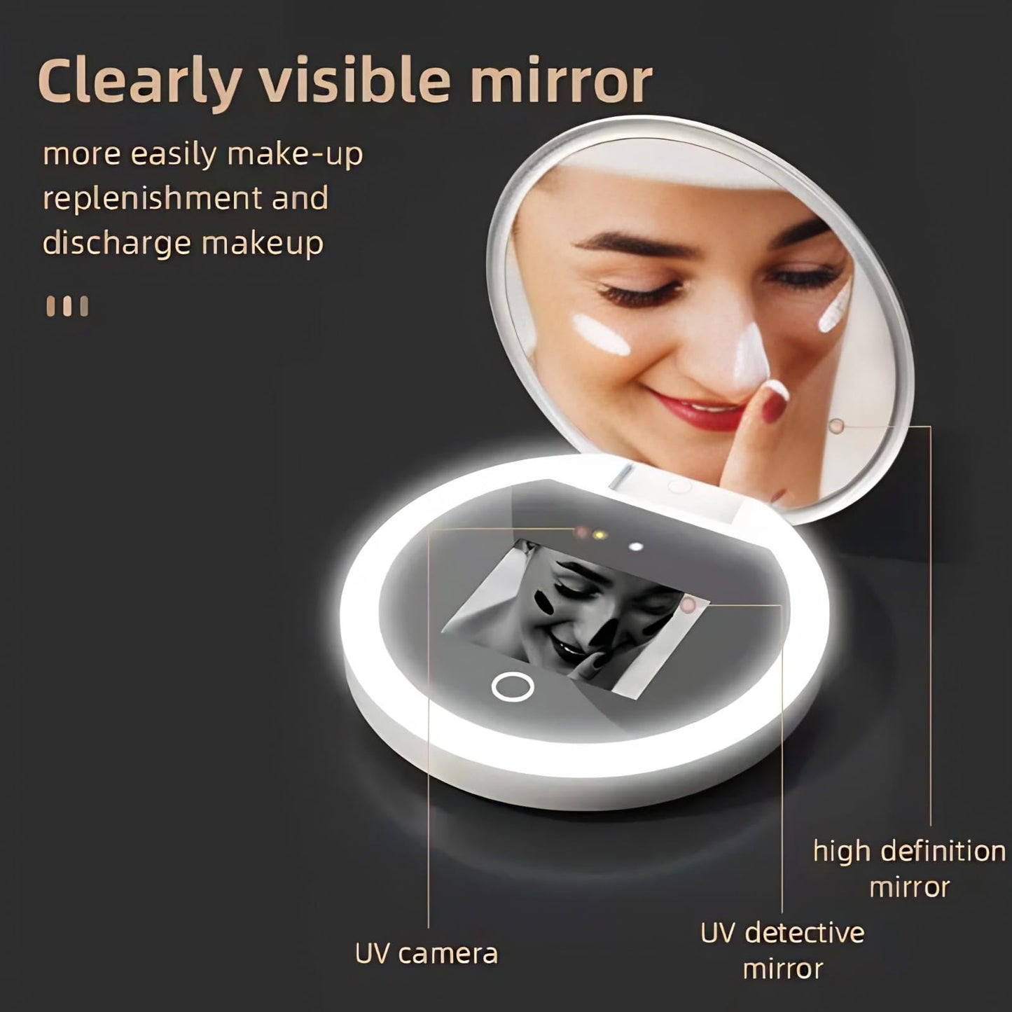 BONKZEBU Travel Mirror with Light Intelligent Touch Control Brightness Adjustment Camera Lens Testing Compact Makeup Mirror with Magnification Portable LED Vanity Mirror for Travel and Home Use