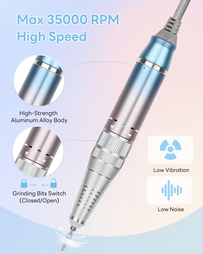 CozyZen Portable Nail Drill, 35,000 RPM Rechargeable Electric Nail File, Cordless E-File Machine with Extended Battery Life, Lightweight Design for Manicure & Pedicure, Professional & Home Use