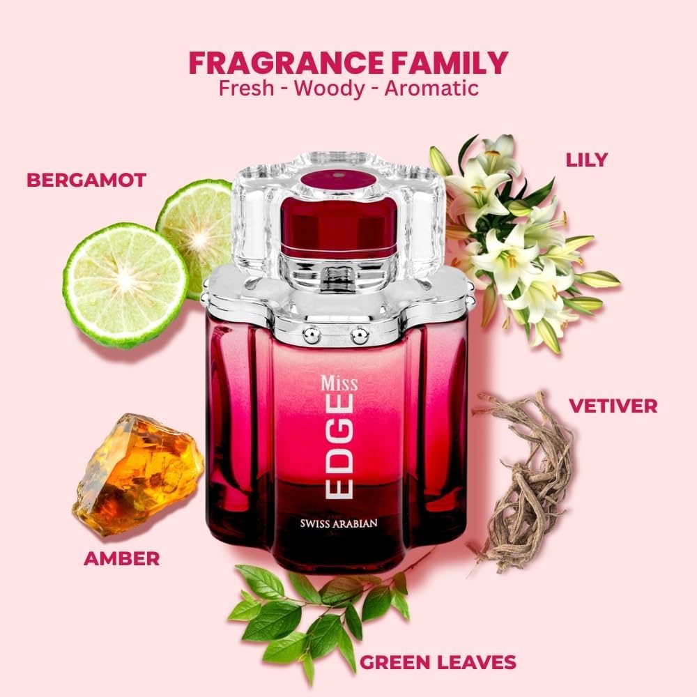 Swiss Arabian Miss EDGE - Luxury Products From Dubai - Long Lasting, Addictive Personal EDP Spray Fragrance - Seductive Signature Aroma - 3.4 Oz