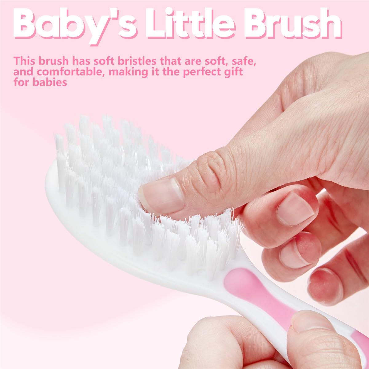 Baby Hair Brush and Comb Sets, New Born Baby Hair Brushes, Perfect Baby Registry Gift for Newborns(Pink)