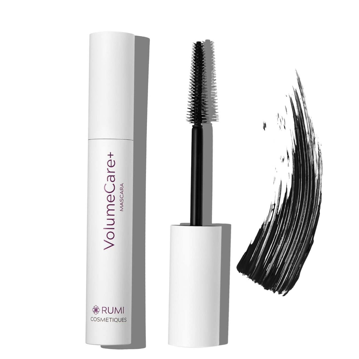 Rumi Cosmetiques VolumeCare+ Mascara - Extreme Length & Volume 2-in-1 Formula | Hypoallergenic for Sensitive Eyes (Natural Black)