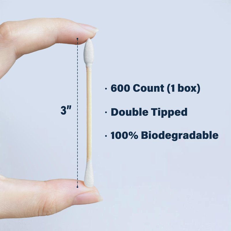 WOWOTEX Bamboo Cotton Swabs 2400 Count/4 Box, One Pointed Tip and One Rounded Tip, Biodegradable Cotton Buds with Organic Bamboo Sticks, for Ear Wax Removal, Draw the Eyeliner, Nail Polish Touch-ups