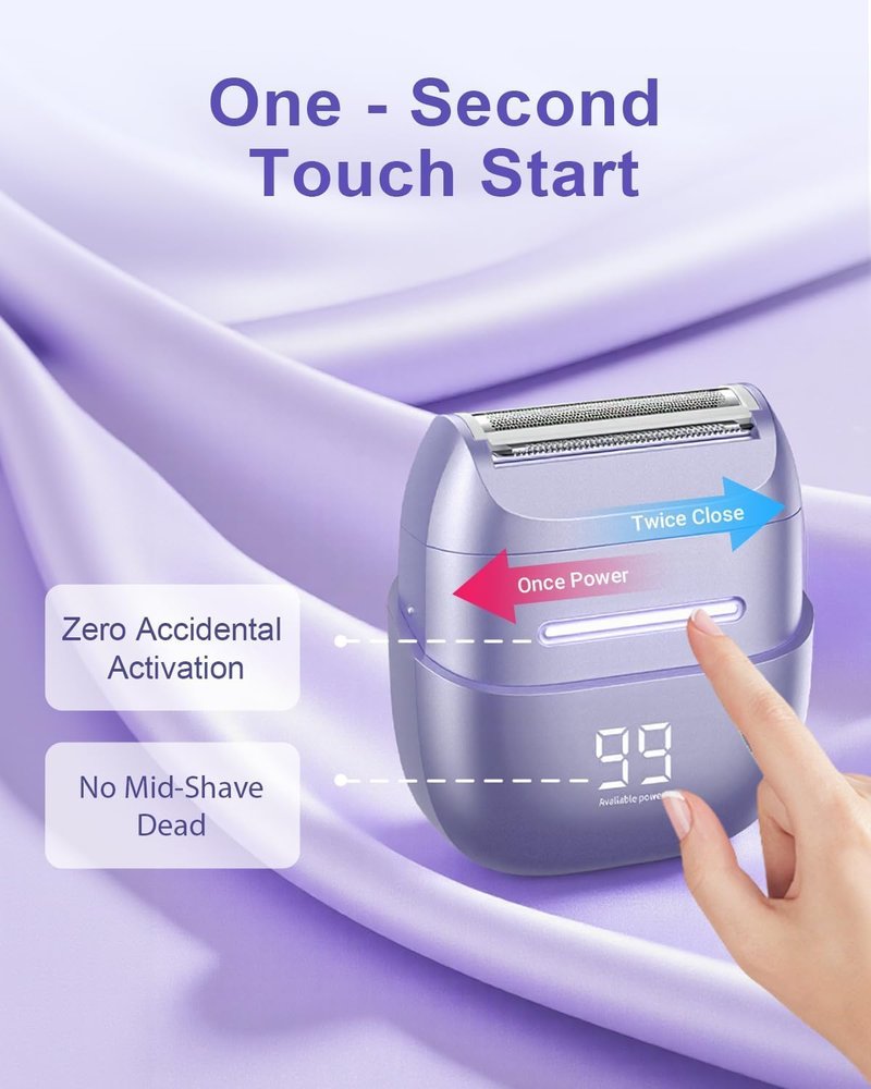 Electric Razors for Women - Waterproof Mini Rechargeable Shaver for Hair Removal | Legs, Face, Body, Bikini (Purple)